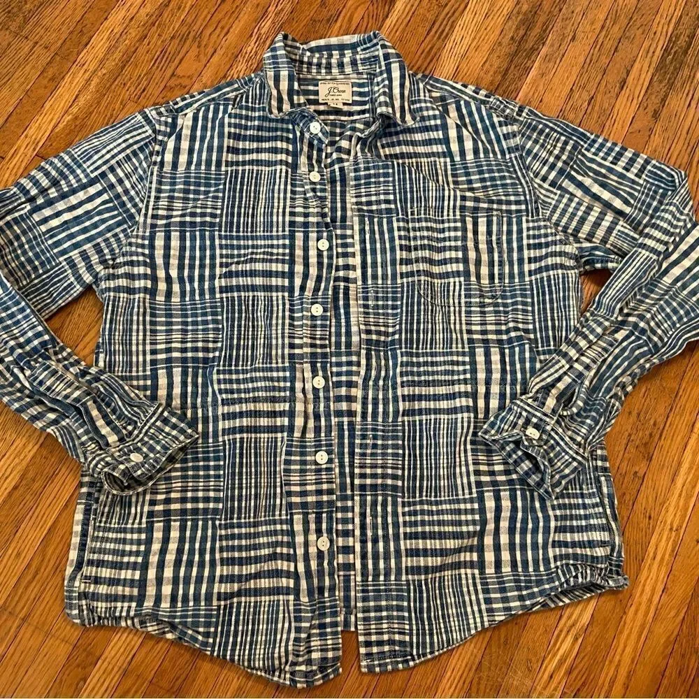 J. Crew Trademark blue/white flannel